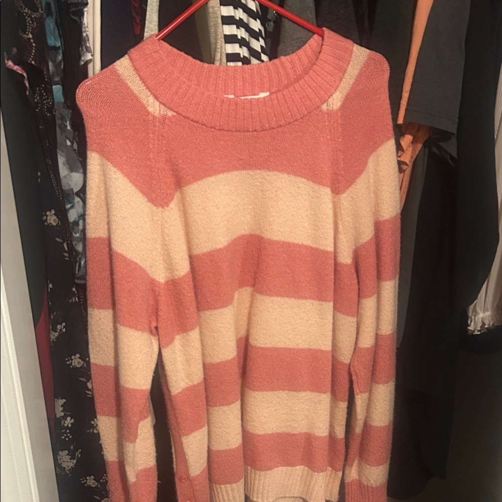 Time and Tru Coral and Beige Striped Sweater